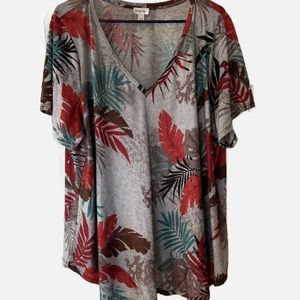 Women’s AVENUE Tunic Top Size 26/28 Rayon Fern Print Short Sleeve